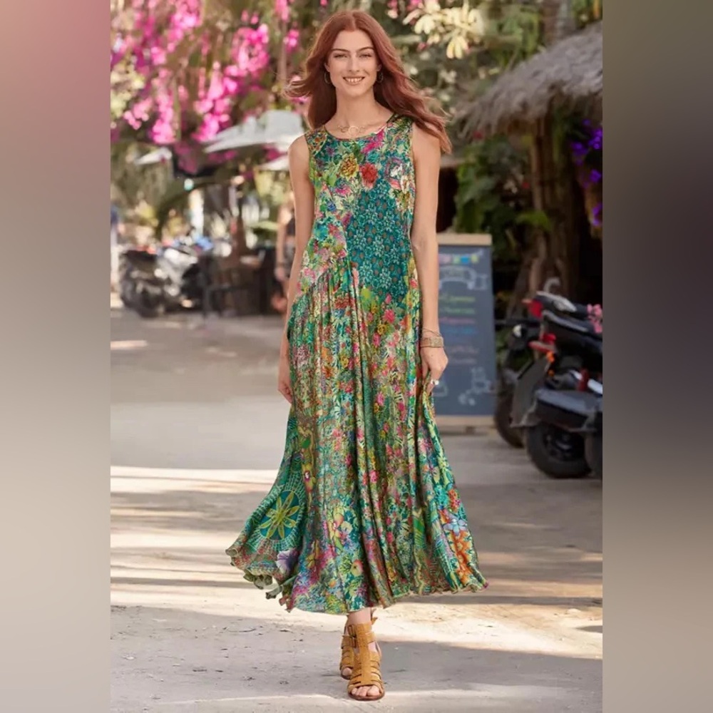 Johnny Was Green Floral Patchwork Maxi Dress - Picture 2 of 8